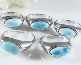 Wholesale (5) five Larimar marquise rings  .925 sterling silver,   gift for her, healing gemstone, Atlantis stone ,