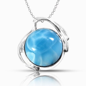 Larimar round pendant Penelope |  925 sterling silver | 1.2 inches top quality stone | Dominican  jewelry handcrafted by Larimar Magic.