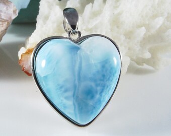 Ocean blue heart  Larimar pendant .925 sterling silver, gift for her, healing gemstone, Atlantis stone