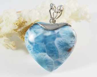 Gorgeous heart  larimar pendant .925 sterling silver