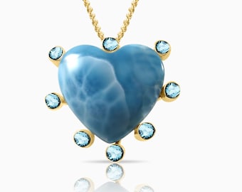 Larimar Statement Gold Vermeil Heart Necklace Hera| handcrafted by Larimar Magic.