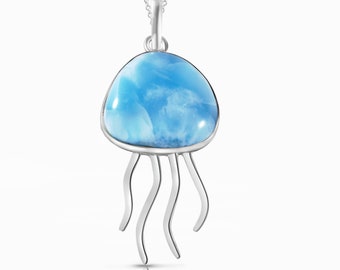 Larimar Jellyfish  Pendant Large | 925 sterling silver | authentic stone | Dominican Handcrafted Jewelry by Larimar Magic