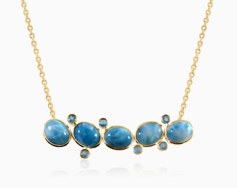 Larimar and Natural Blue Topaz Necklace Isla Bonita |925 sterling silver or Gold | handcrafted by Larimar Magic.