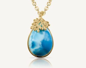 Larimar Gold Statement Necklace Leif |925 sterling silver Gold Vermeil | handcrafted by Larimar Magic.
