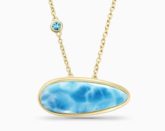 Larimar and Natural Blue Topaz, Gold Vermeil Necklace Ocean Air | 925 sterling silver or Gold