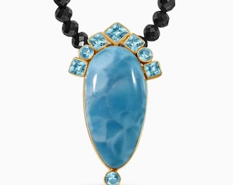Larimar Statement Black Spinel Necklace Marina |925 sterling silver or Gold  | Amethyst or moonstone options | handcrafted by Larimar Magic.