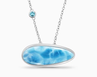 Larimar and Natural Blue Topaz, Sterling Silver Necklace Ocean Air | 925 sterling silver or Gold