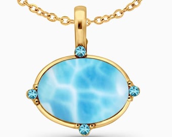 Larimar and Natural Blue Topaz Necklace La Mer |925 sterling silver or Gold  | handcrafted by Larimar Magic.