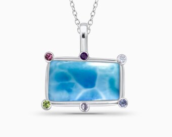 Larimar and Natural Blue Topaz, amethyst, iolite, aquamarine Sterling Silver Necklace La Mer | 925 sterling silver or Gold