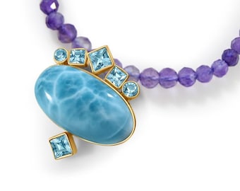 Larimar Statement Amethyst Necklace Galathea |925 sterling silver or Gold |Black Spinel or moonstone options | handcrafted by Larimar Magic.
