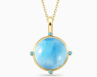 Larimar Gold Vermeil Round Necklace Aqua Serenity | handcrafted by Larimar Magic.