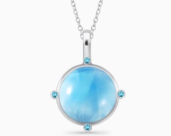 Larimar Sterling Silver Round Necklace Aqua Serenity | handcrafted by Larimar Magic.