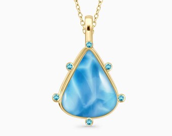 Larimar Statement Gold Vermeil Blue Wave Necklace | handcrafted by Larimar Magic.