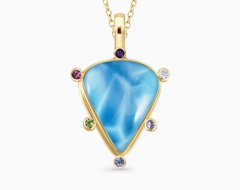 Larimar and Natural Blue Topaz, amethyst, iolite, aquamarine Gold Vermeil Necklace Sea Whisper | 925 sterling silver or Gold