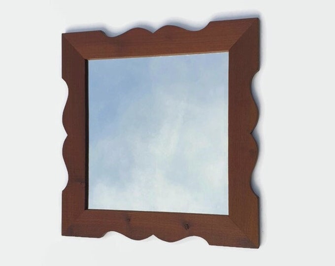 mirror with shaped wooden frame, for entrance and bathroom