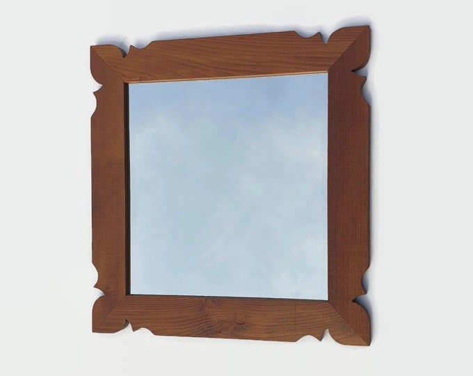 mirror with shaped wooden frame, for entrance and bathroom