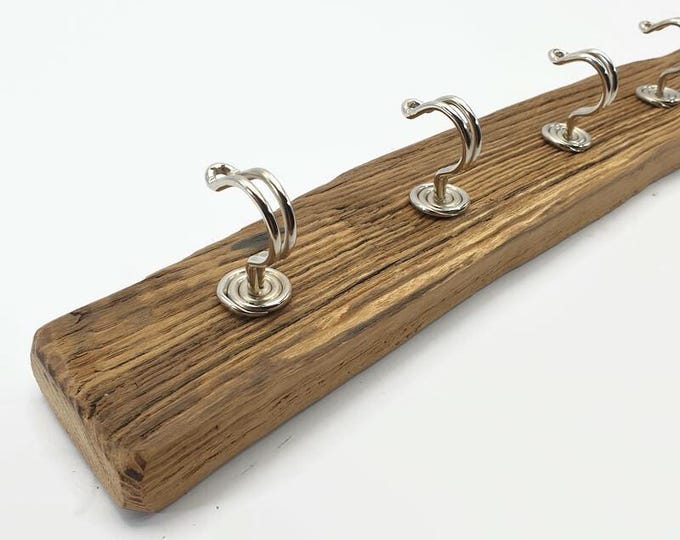Rustic wall coat rack, reclaimed wood with 6 vintage hooks