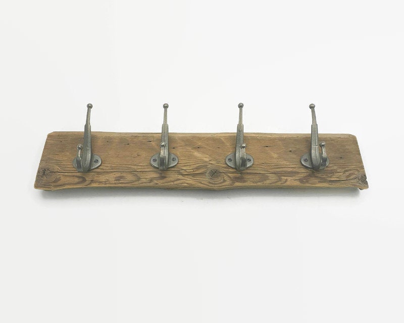 Rustic wall hangers, reclaimed old wood with 4 hooks