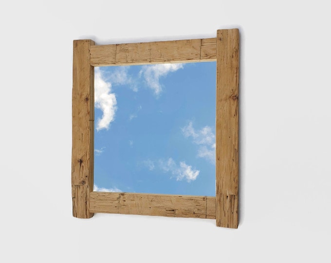 mirror with natural reclaimed old wood frame