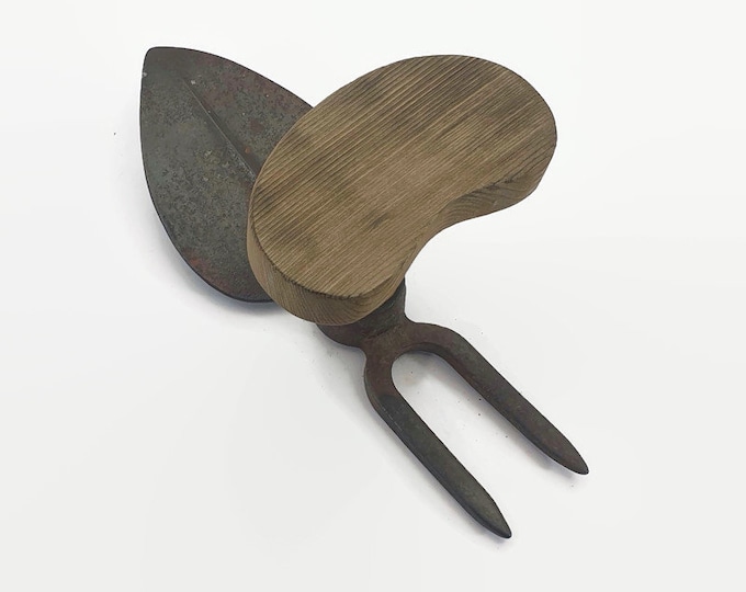 coat rack made with old hoe and recycled wood