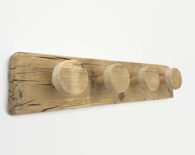 wall coat rack, in old raw reclaimed wood