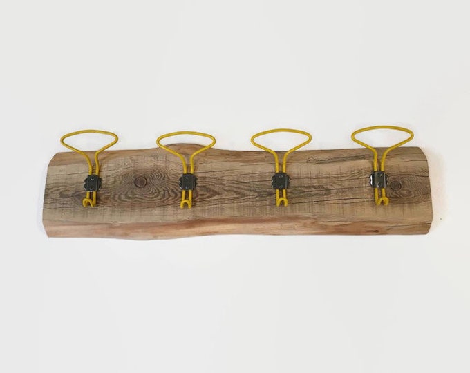 wall coat rack, made of old reclaimed wood with 4 vintage hooks