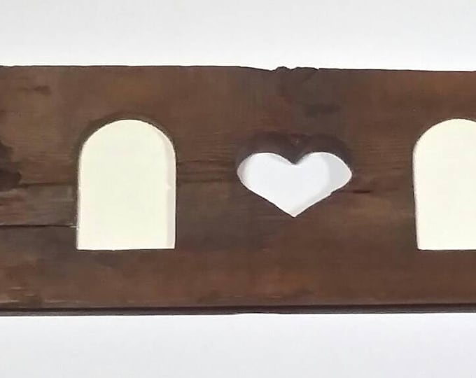old wooden frame for 2 photos with decorative perforated heart