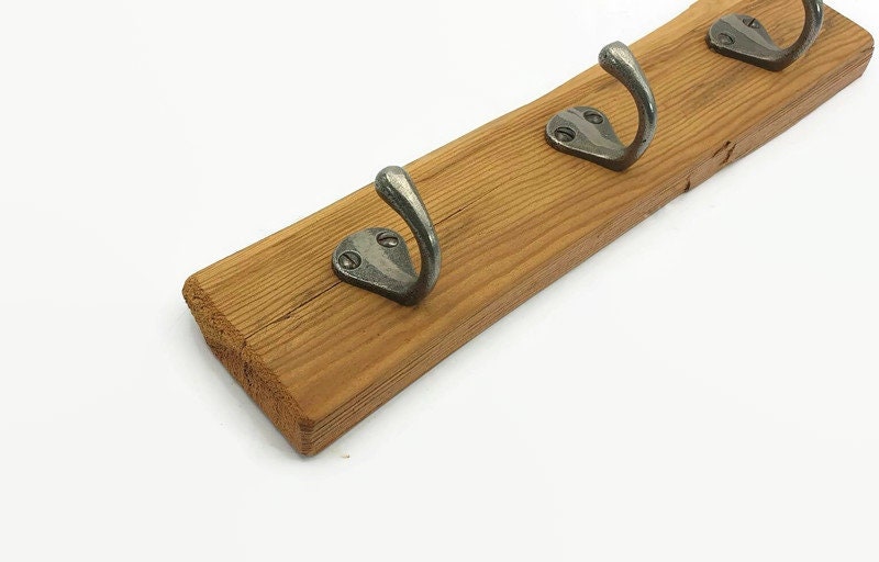 rustic wall hanger, made of reclaimed wood with 3 hooks