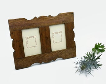 Frame for 2 photos in old waxed wood, table or wall