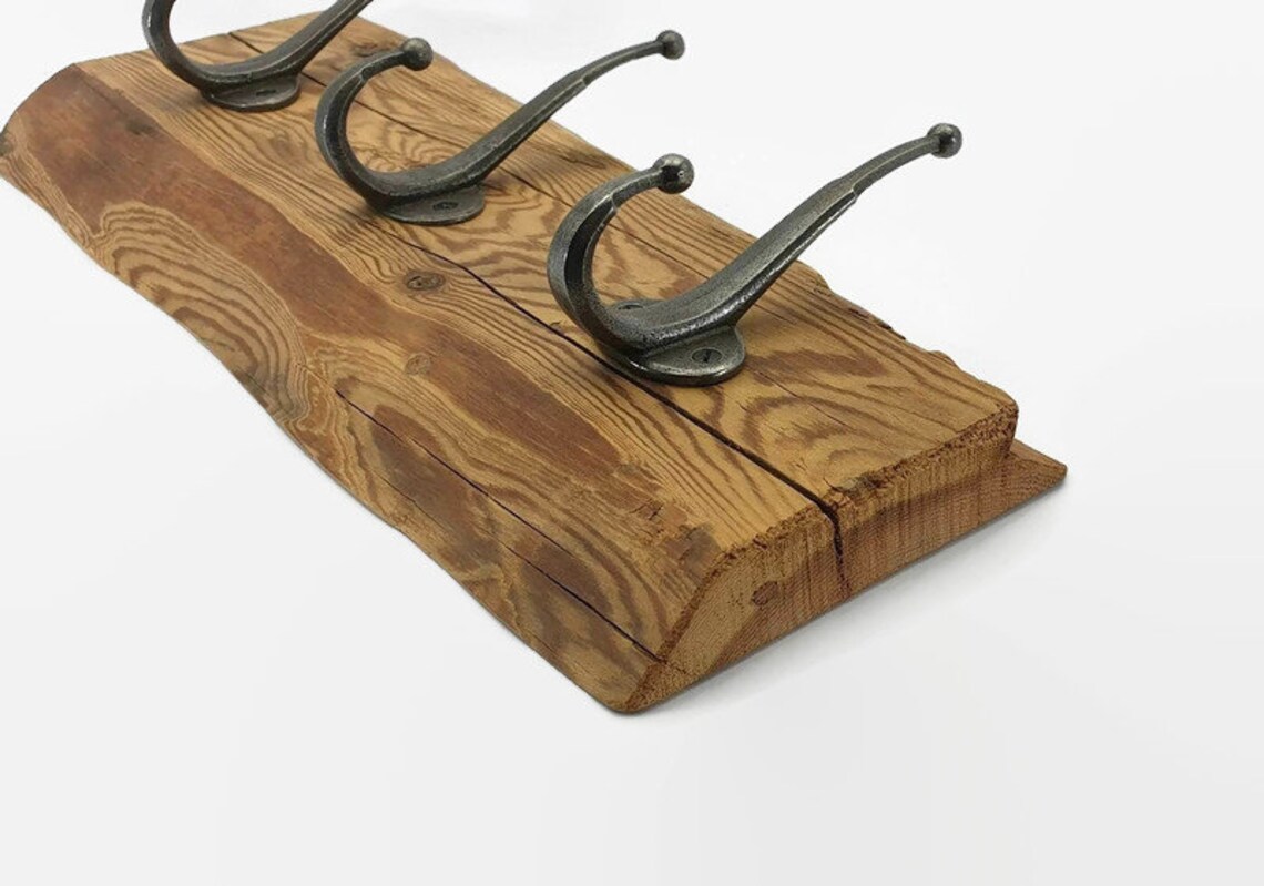 Rustic Wall Hanger Reclaimed Old Wood With 3 Hooks Etsy UK