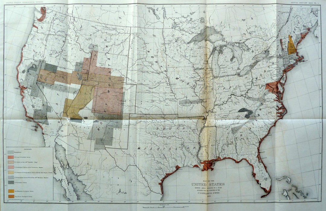 Geological Map of the United States (1883) - Etsy