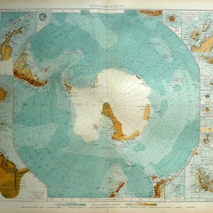 Südpolargebiete - original antique map of Antarctica (1912)