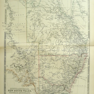 Südaustralien, New South Wales, Victoria & Queensland - antike Landkarte (1881)