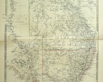 South Australia, New South Wales, Victoria & Queensland - original antique map (1881)
