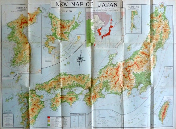 SP式　新世界全図+新日本全図セット　(地勢) レトロ　世界地図 壁掛け 巻物 New Map of Japan (1935) - Etsy