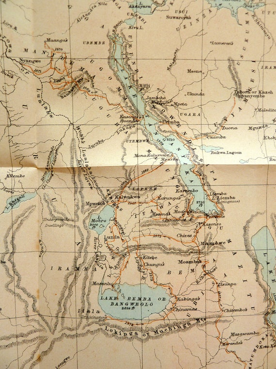 Map Of The Nile Source And Lake Region Of Central Africa Showing Dr Livingstones Latest Discoveries And Mr Stanleys Route 1877 - 