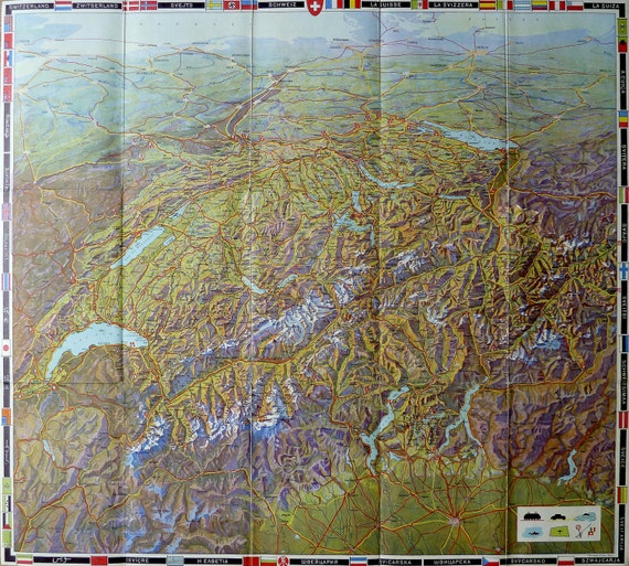 Carte De La Suisse A Vol D Oiseau 1938 Etsy Carte De La Suisse A Vol D Oiseau 1938 Etsy