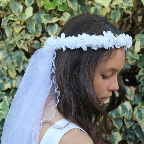 White Flowers First Communion Veil