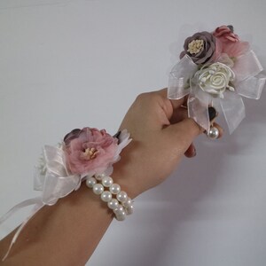 Blush Pink, Light Purple & Ivory Pearl Corsage and Boutonniere Set