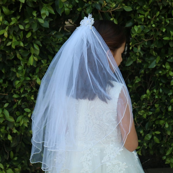 Floral Lace Pearl Rhinestone  Veil with comb - Wedding First Communion