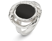SALE 179-30% = 125 Black stone ring / Organic silver ring / Lost wax casting ring / Nature inspired ring / Oval black stone ring