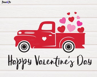 Alla hjärtans dag SVG, Glad alla hjärtans dag SVG klippfil Svg, Alla hjärtans dag röd lastbil Svg, Vektor Clipart Dxf Silhouette cameo CriCut-filer, Lastbil SVG pdf