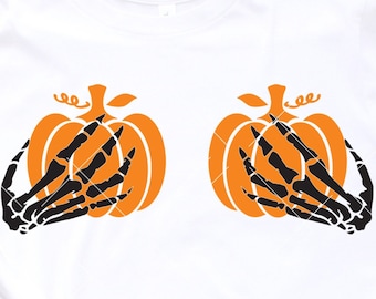 Skeleton Hands SVG Pumpkin,Skeleton Svg Boob hands, Funny Halloween SVG Shirt Skull Citcut Clipart, Halloween Party SVG ,Trick or Treat Png