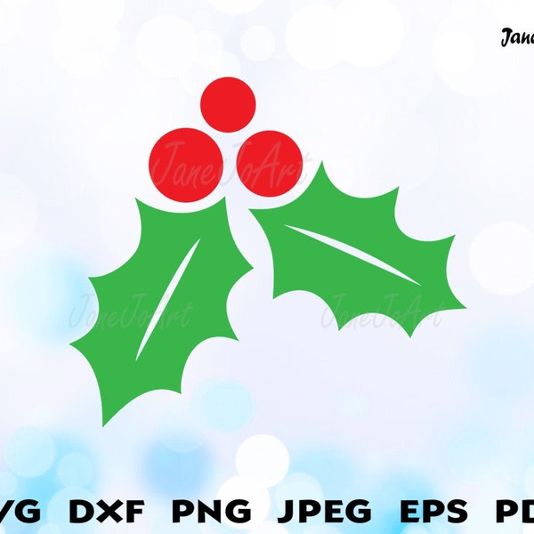 Christmas Holly Svg , Holly berry SVG , Christmas svg,Mistletoe Svg , Clipart Vector DXF Circut Cut files ,Digital Download,Print Winter svg