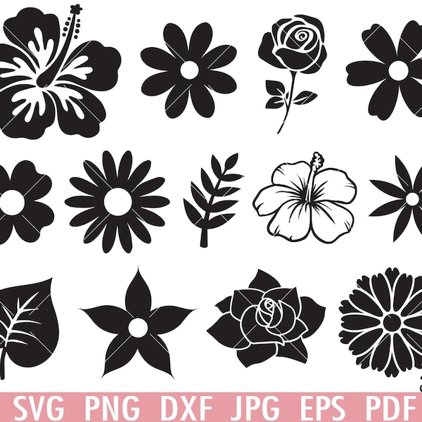 Flowers SVG Bundle, Flowers Clipart, Leaves svg, Rose SVG, Circut Cut Files Silhouette, Flowers Png, DXF Eps Vector Instant Download Shirt