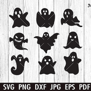 May include: Set of nine black ghost silhouettes, perfect for Halloween crafts and decorations.