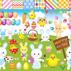 53 Easter clipart,Digital easter clip art,Easter egg clipart,Easter bunny clipart,rabbit clipart,instant download,graphics,digital images
