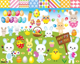 53 Easter clipart,Digital easter clip art,Easter egg clipart,Easter bunny clipart,rabbit clipart,instant download,graphics,digital images