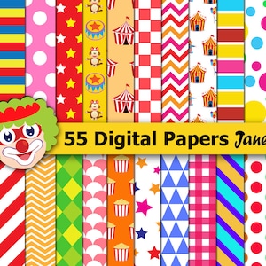 55 circus digital paper,circus background,circus paper pack,circus digital papers,carnival scrapbook paper,Clown,Circus animals,circus party