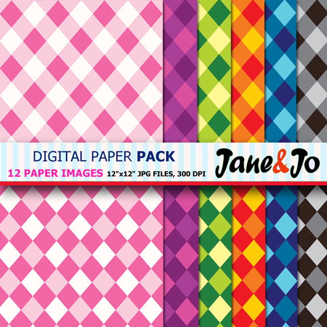 50% OFF SALE Diamond Harlequin Digital Paper, Colorful Geometric ...